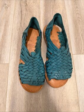 Brand X - Teal Woven Leather Huarache Sandals